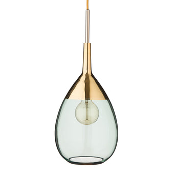 Karlino pendant lamp, green & brass, 90% glass & 10% brass-plated iron