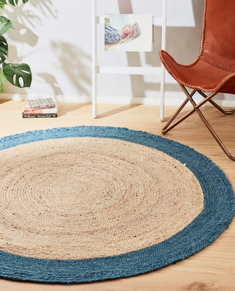 Nandi rug, natural & teal, 100% jute