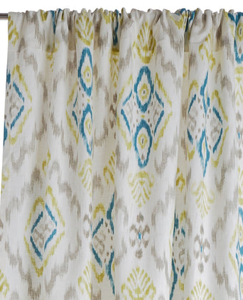 Suide curtain, natural white & turquoise & green, 65% linen & 35% polyester