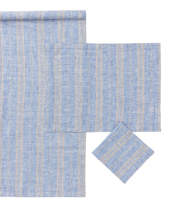 Lusis table cloth, light blue & natural, 100% linen