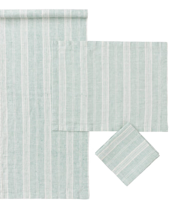 Lusis table runner, mint & white, 100% linen