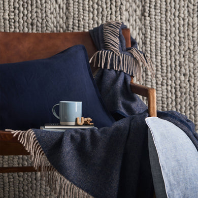 Corcovado blanket, dark blue & light brown, 50% alpaca wool & 50% merino wool