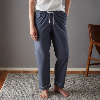 Alva Pyjama Bottoms dark grey blue & white, 100% organic cotton