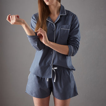 Alva pyjama, dark grey blue & white, 100% organic cotton