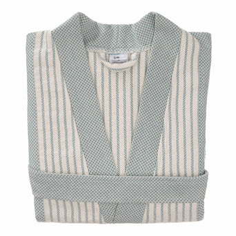 Kadan bathrobe, grey green & cream, 50% linen & 50% cotton