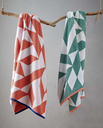 Arua beach towel, papaya & white & ultramarine, 100% cotton