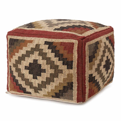 Gandaki pouf, rust orange & sand & olive green, 90% jute & 10% cotton