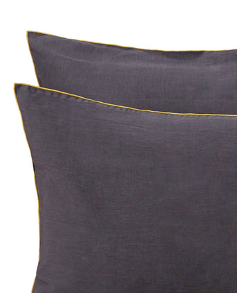 Alvalade pillowcase, dark grey & bright mustard, 100% linen