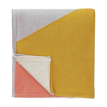 Kabral blanket, bright mustard & silver grey & light papaya, 100% cotton