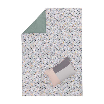 Visso picnic blanket, bright mustard & light pink & light ocean green & light grey green, 100% cotton & 100% polyester