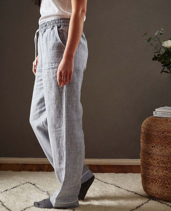 Casaal Pyjama Bottoms dark grey blue & white, 100% linen & 100% cotton