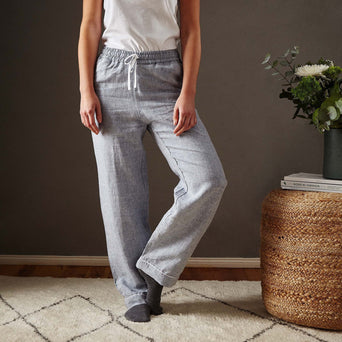 Casaal Pyjama Bottoms dark grey blue & white, 100% linen & 100% cotton