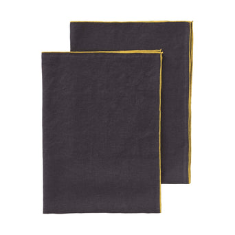 Alvalade tea towel, dark grey & bright mustard, 100% linen