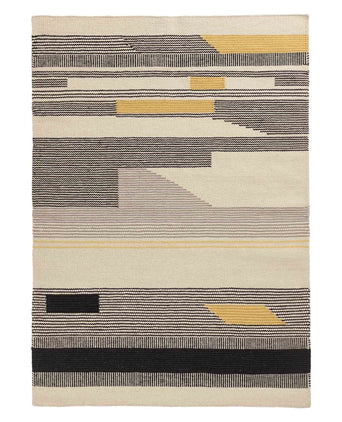 Kovalam rug, black & bright mustard & natural white, 90% wool & 10% cotton