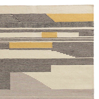 Kovalam rug, black & bright mustard & natural white, 90% wool & 10% cotton