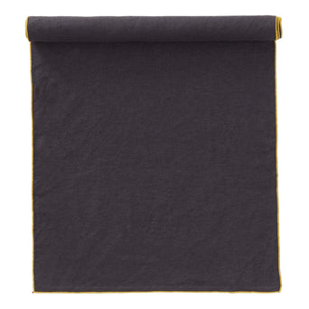 Alvalade table runner, dark grey & bright mustard, 100% linen